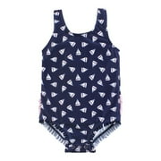 Girls Baby Swimsuit, Navy Sailboats, 3-6 Months